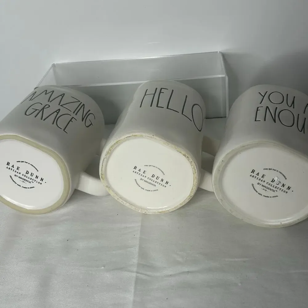 Rae Dunn Set of 3 Artisan Collection Mugs Hello Amazing Grace You Are Enough